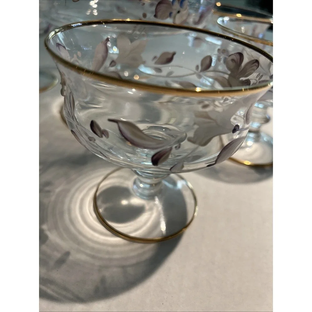 VTG MORO Signed Murano Hand Painted Gold Rim Trifle Compote and Dessert Cups COA